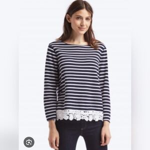 GAP Navy Striped Women's Top with Lace Hem